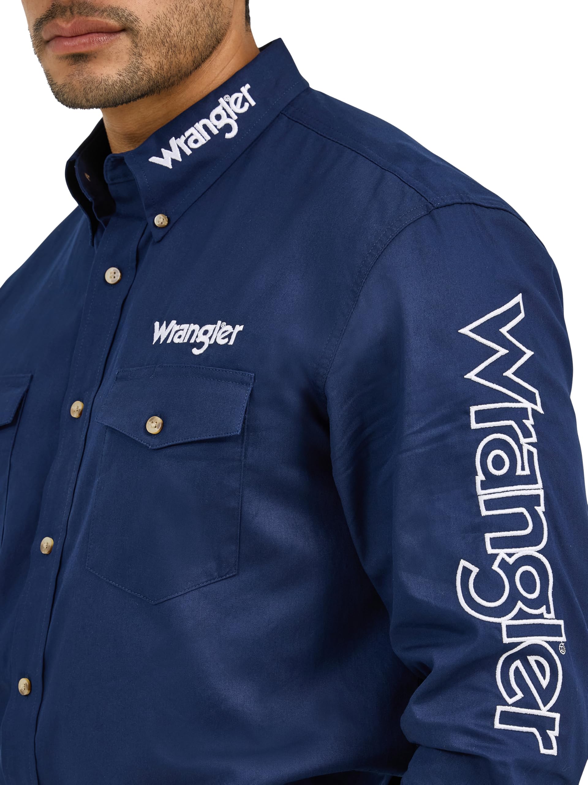 Wrangler Koszula na guziki Mężczyźni Men's Logo Two Pocket Sleeve Shirt (1 w zestawie)