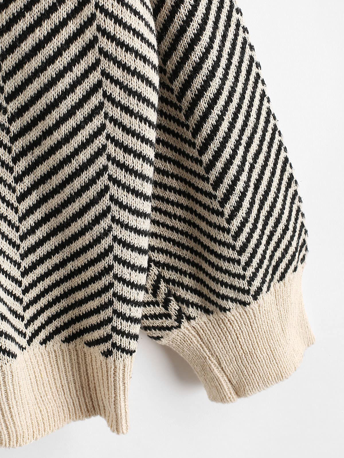 ZAFUL Gestreift Überdimensioniert Lose Gemütlich Cardigan Damen Elegant Button Up Langarm Schulter absetzen V-Ausschnitt Cardigan für Herbst Winter