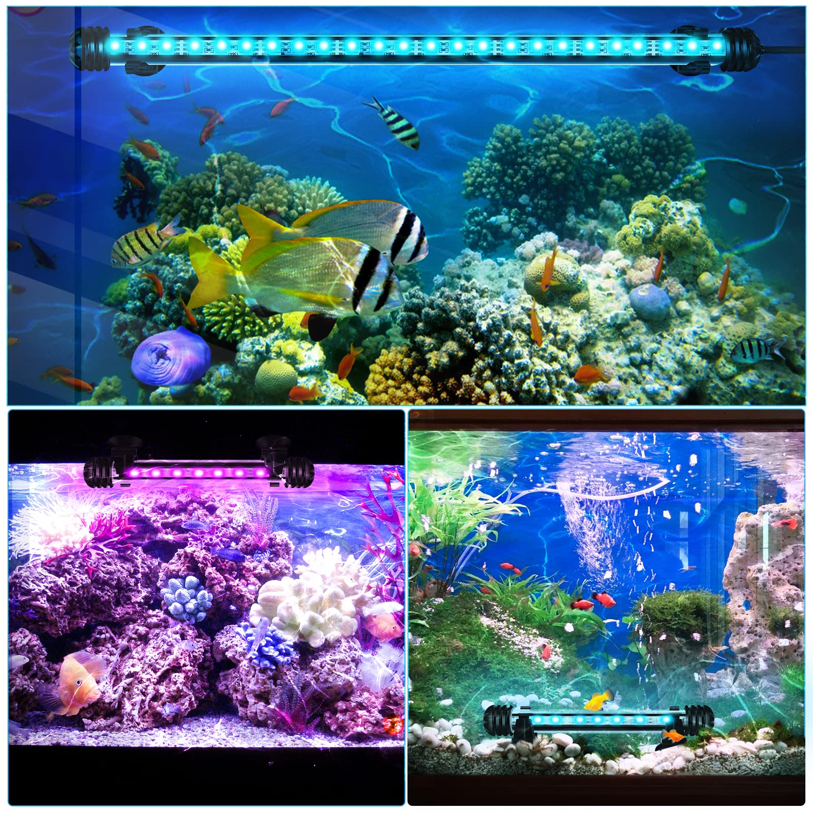 Acuario Lámpara LED RGB 9W, iluminación LED acuario, luz acuario regulable, IP67 impermeable, Universal Fit Lámpara de acuario con temporizador, para pecera, acuario de plantas, EU Plug