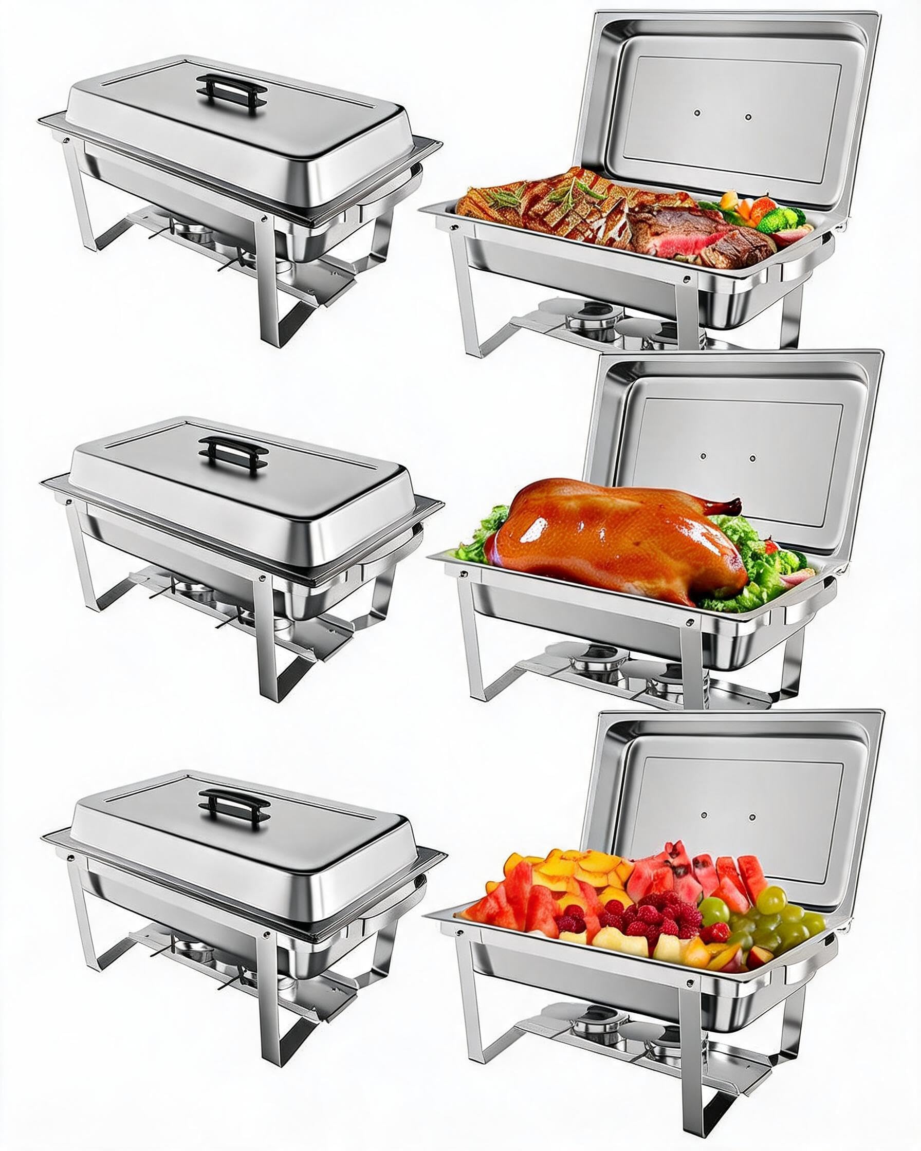 Garvee Set Chafing‑Dish Rettangolare Da 8 QT in Acciaio Inox | Finitura argento, dotato di coperchio e supporto per coperchio, indicato per catering, feste e banchetti.