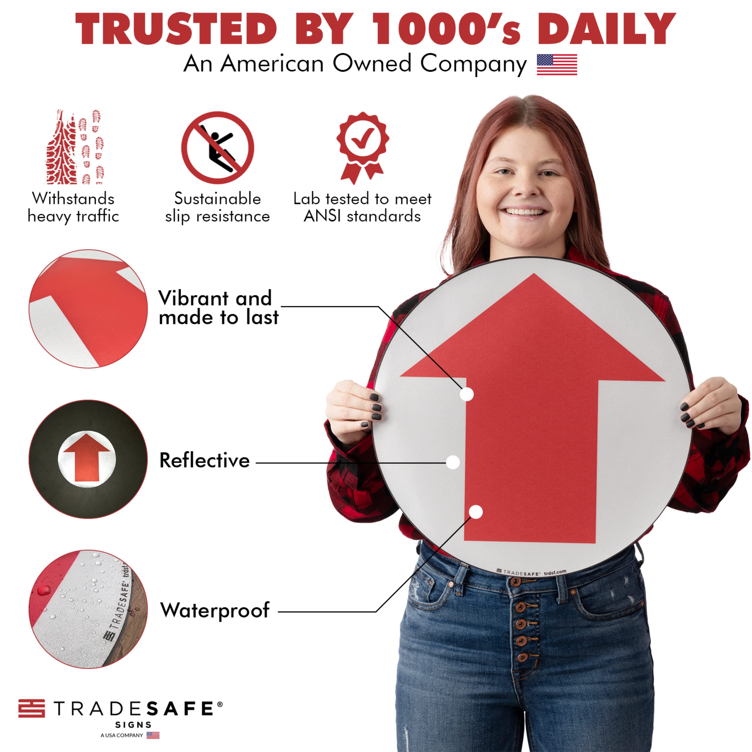 TRADESAFE Red Arrow Anti-Slip Floor Sticker - Up Arrow Sign, Peel and Stick  Adhesive Vinyl Sign, ANSI-Compliant, 17” Diameter Round Sticker :  Amazon.ca: Baby