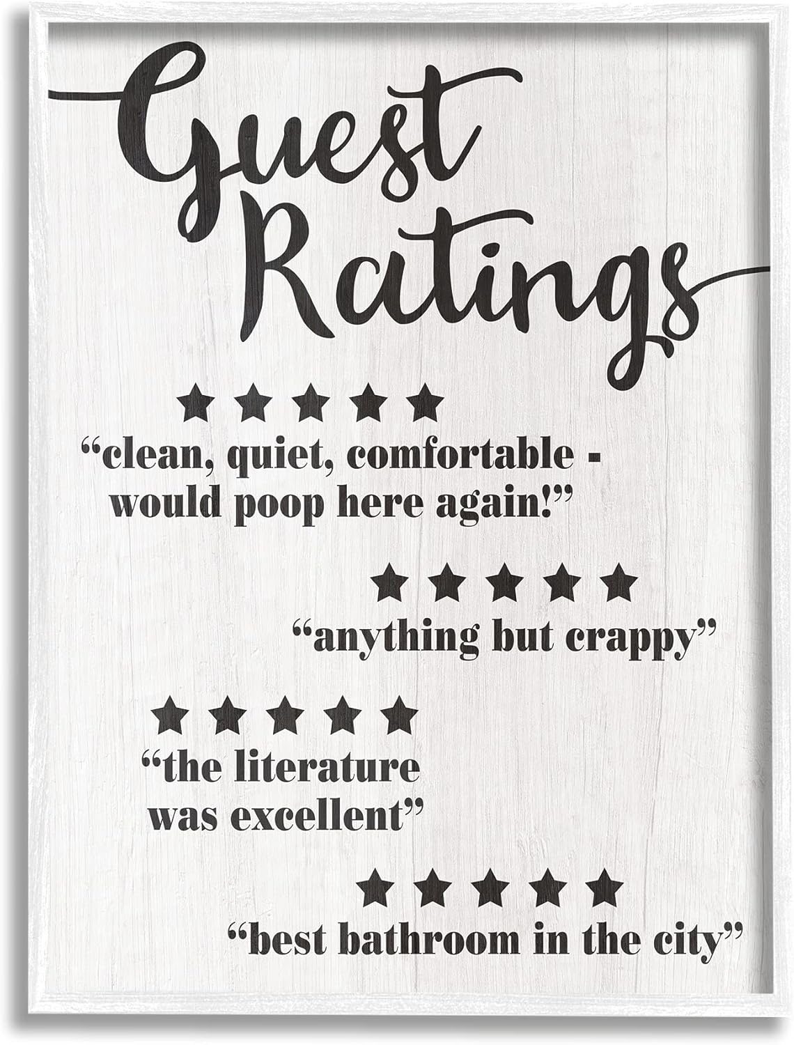 Stupell Industries Five Star Bathroom Funny Word Black and White Wood Textured Design