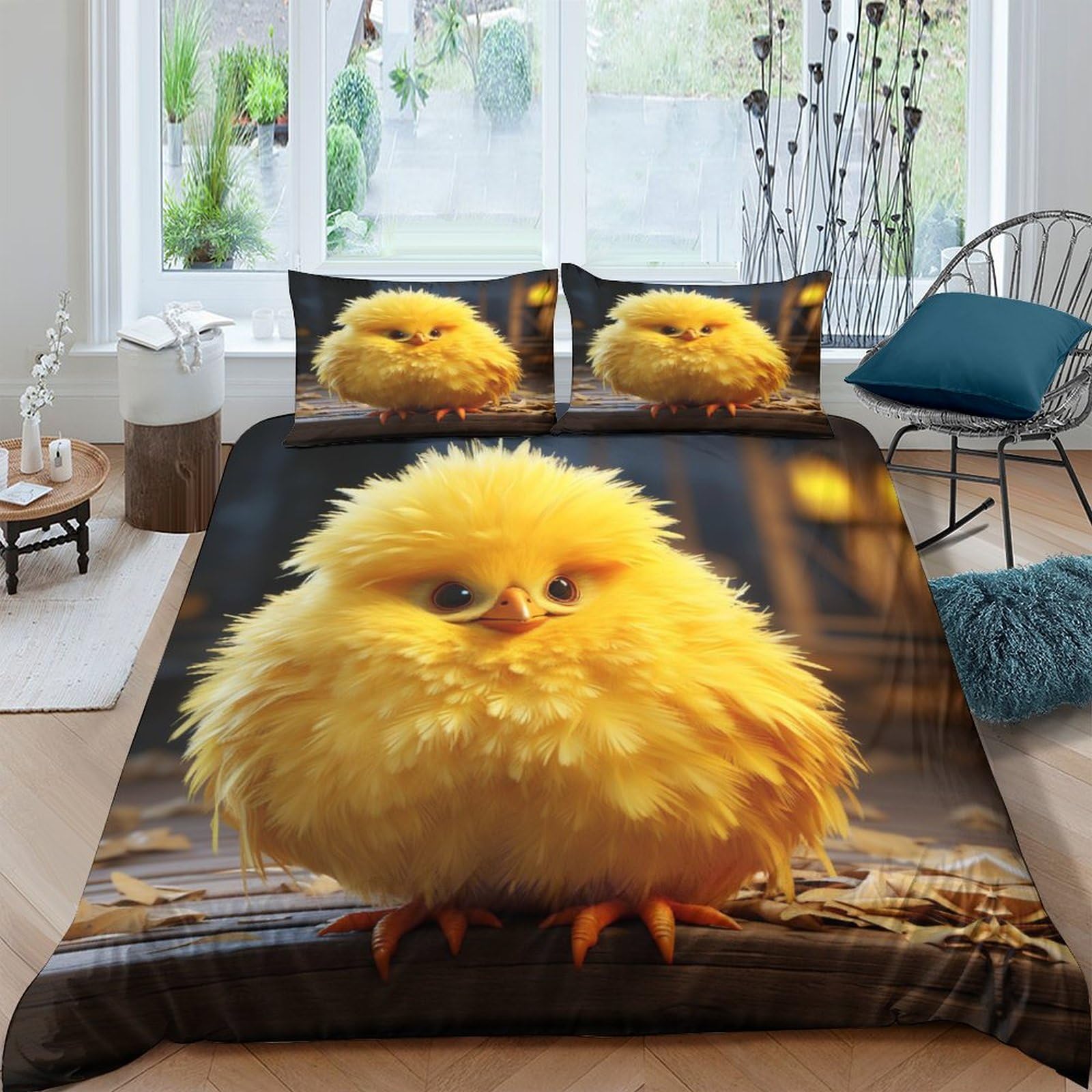 Housse de couette poussin 3D pour un lit douillet, parure de lit animaux mignons enfants adultes