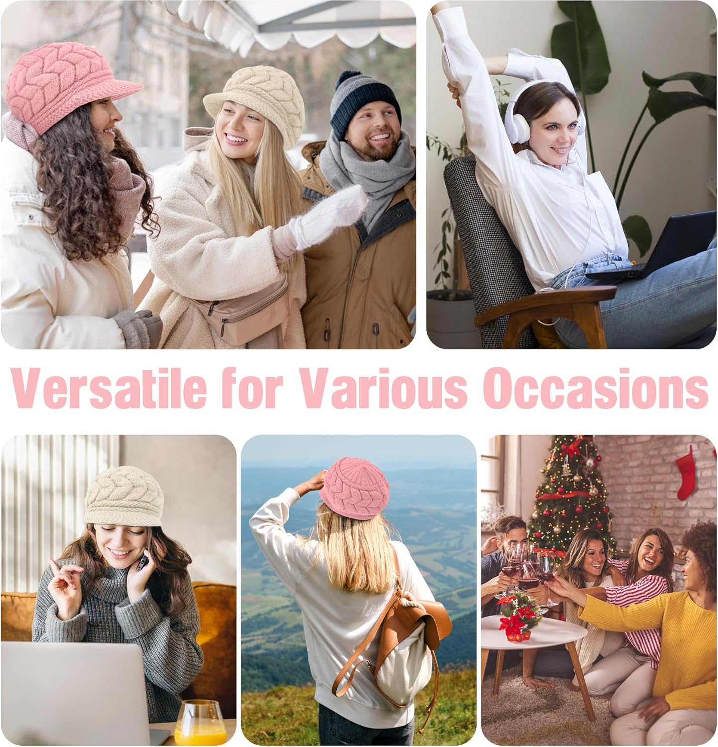 YSense 2 Pack Womens Winter Hats Warm Knit Hat Slouchy Beanie Cap with Brim Gifts - Image 6