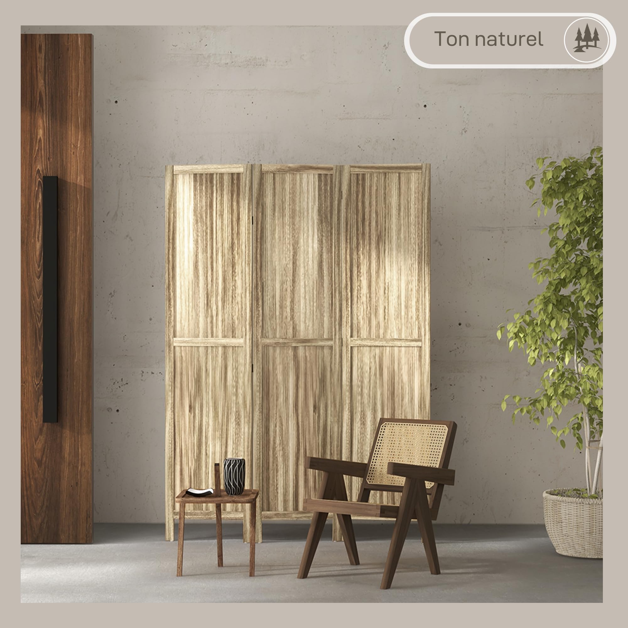 HOMCOM Paravent Pliable 3 Panneaux 120 x 170 cm Bois Paulownia Naturel | Séparateur de Pièce, Cloison de Séparation, Paravent Intérieur
