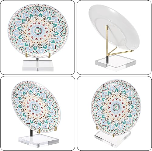 Miniatura 7 de Hipiwe Caballete de exhibición de metal ajustable con base acrílica, soportes de exhibición de platos decorativos extragrandes para piedras