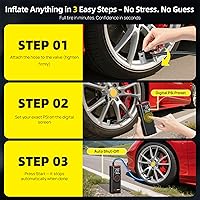 Vista 7 de Inflador de neumáticos, compresor de aire portátil, inflado 3 veces más rápido, bomba de aire de 150 PSI para neumáticos de automóvil con medidor