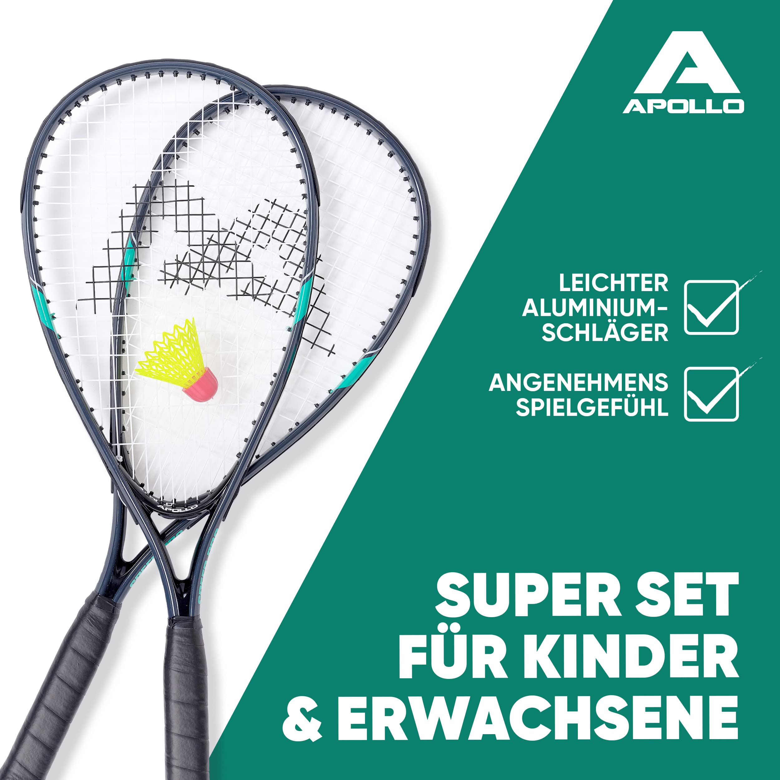 Apollo Speed Badminton Set | Schläger in Verschiedenen Farben | Federball | Squash | Tasche und Badmintonschläger | Federball Set für Kinder