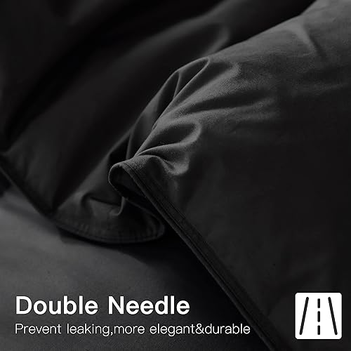 Miniatura 5 de Alanzimo Edredón de plumas de ganso tamaño King para todas las estaciones, ultra suave, 100% a prueba de plumón, color negro, relleno de edredón
