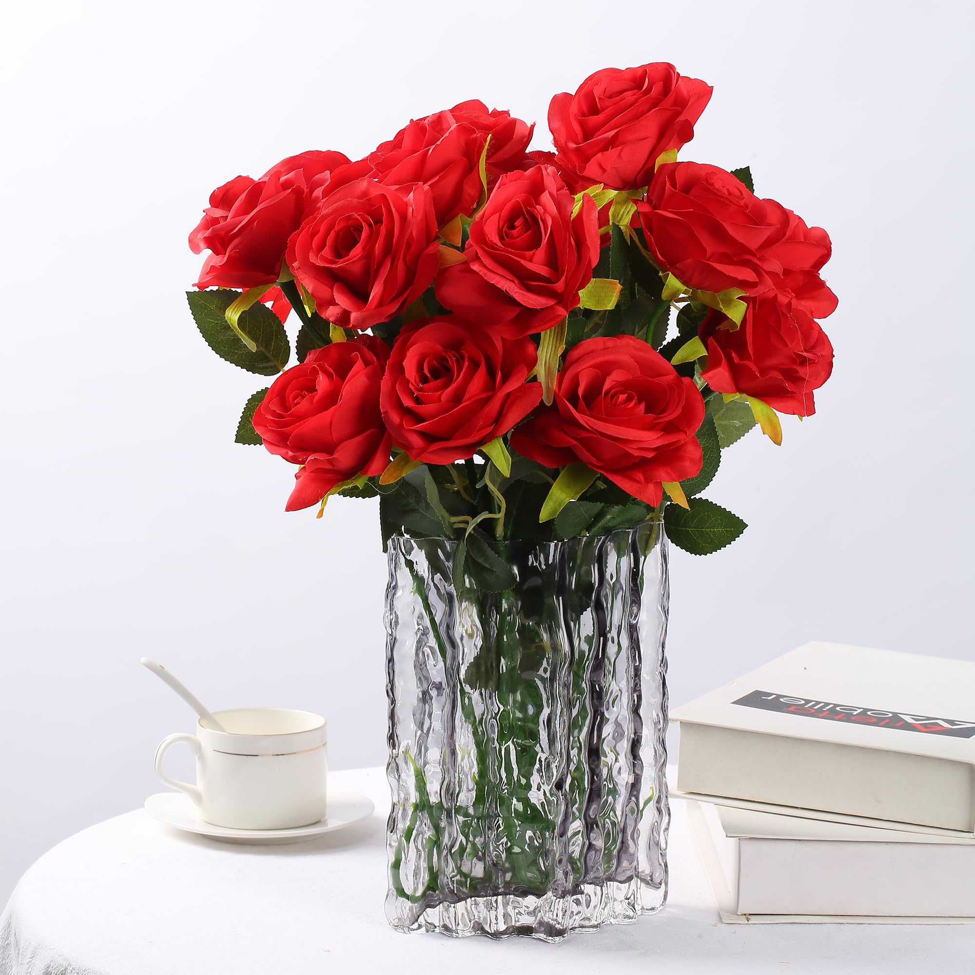Mazzo Di Rose Finte In Seta – 12 Steli Con Boccioli, Colori Assortiti. Fiori Artificiali Eleganti Per Matrimoni, Decorazioni Domestiche, Centrotavola, Bouquet Fai Da Te. - 4