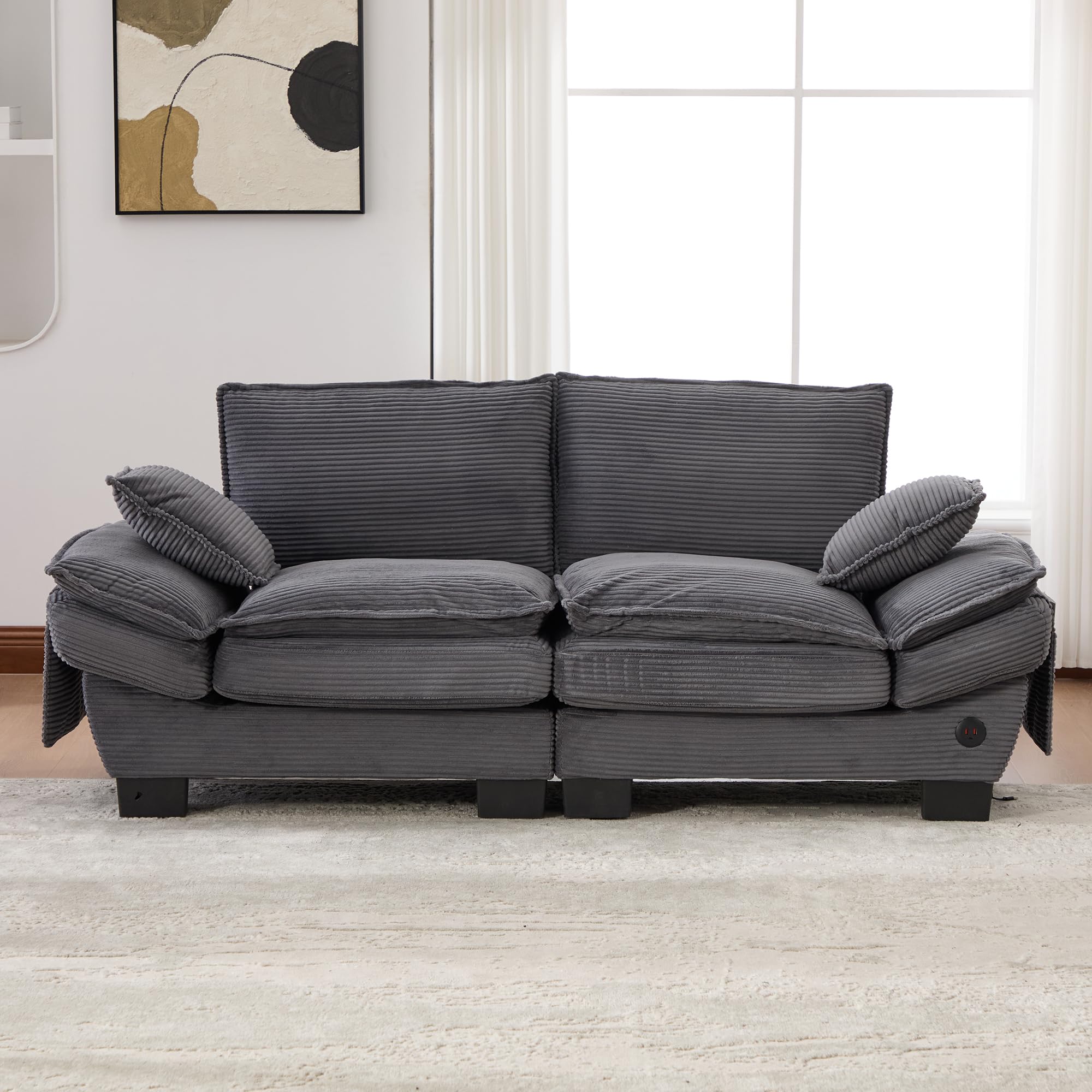 Modułowa sofa 2-osobowa, ergonomiczna szerokość siedziska z przyłączem C, sofa do salonu z bocznymi kieszeniami, do salonu, kolor ciemnoszary
