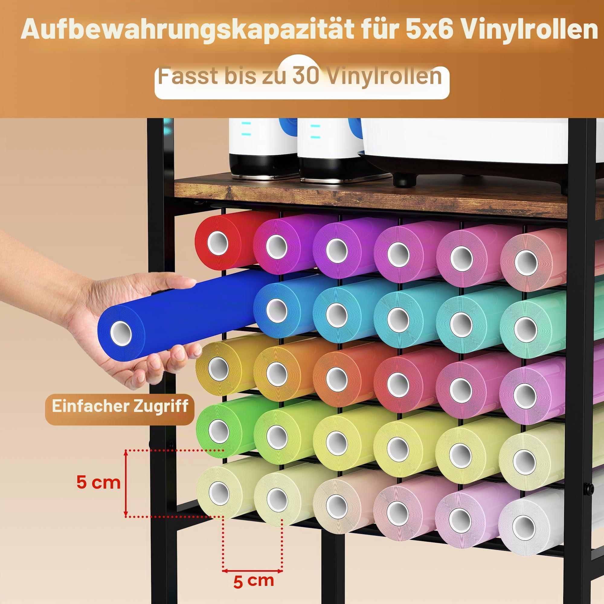 Yitexin Aufbewahrungswagen mit 30 Vinylrollenhaltern und Schublade, kompatibel mit Cricut