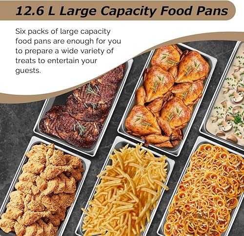 Miniatura 3 de Stainless Steel Pans 4" Deep, 6 Packs Full Size Hotel Pans Steam Table Pans, 22 Gauge Commercial Catering Food Pans for Restaurant Buffet Party