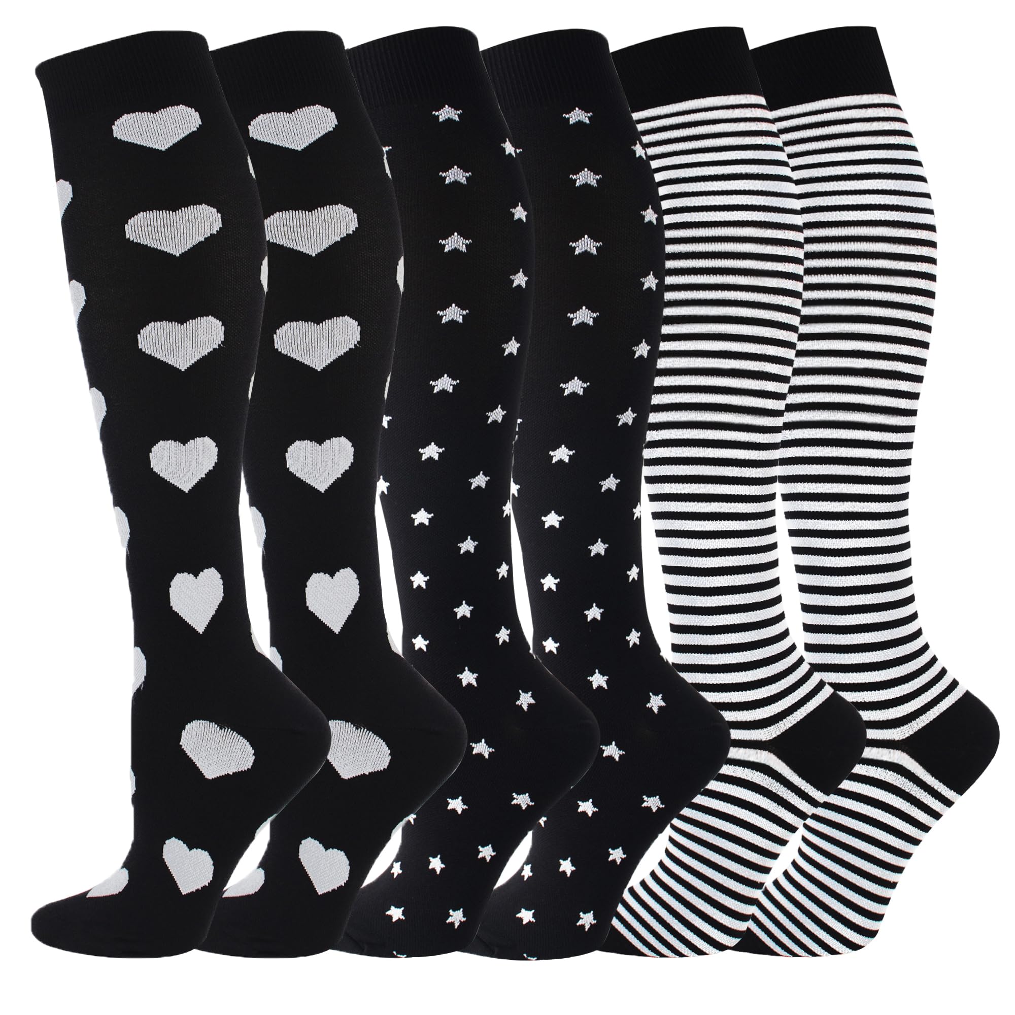 6 Pairs Compression Socks for Women and Men Circulation, 20-30 mmhg Support for Athletic Running, Hiking, Nurse, Recovery