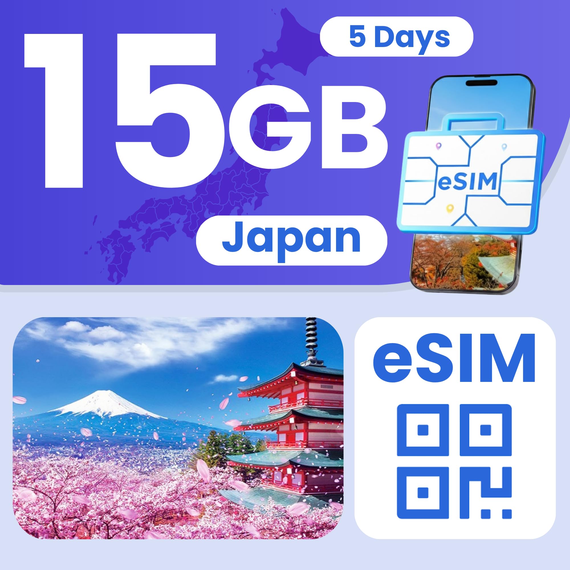 Japan eSIM 15GB 5-Day 5G LTE Hotspot No Physical SIM