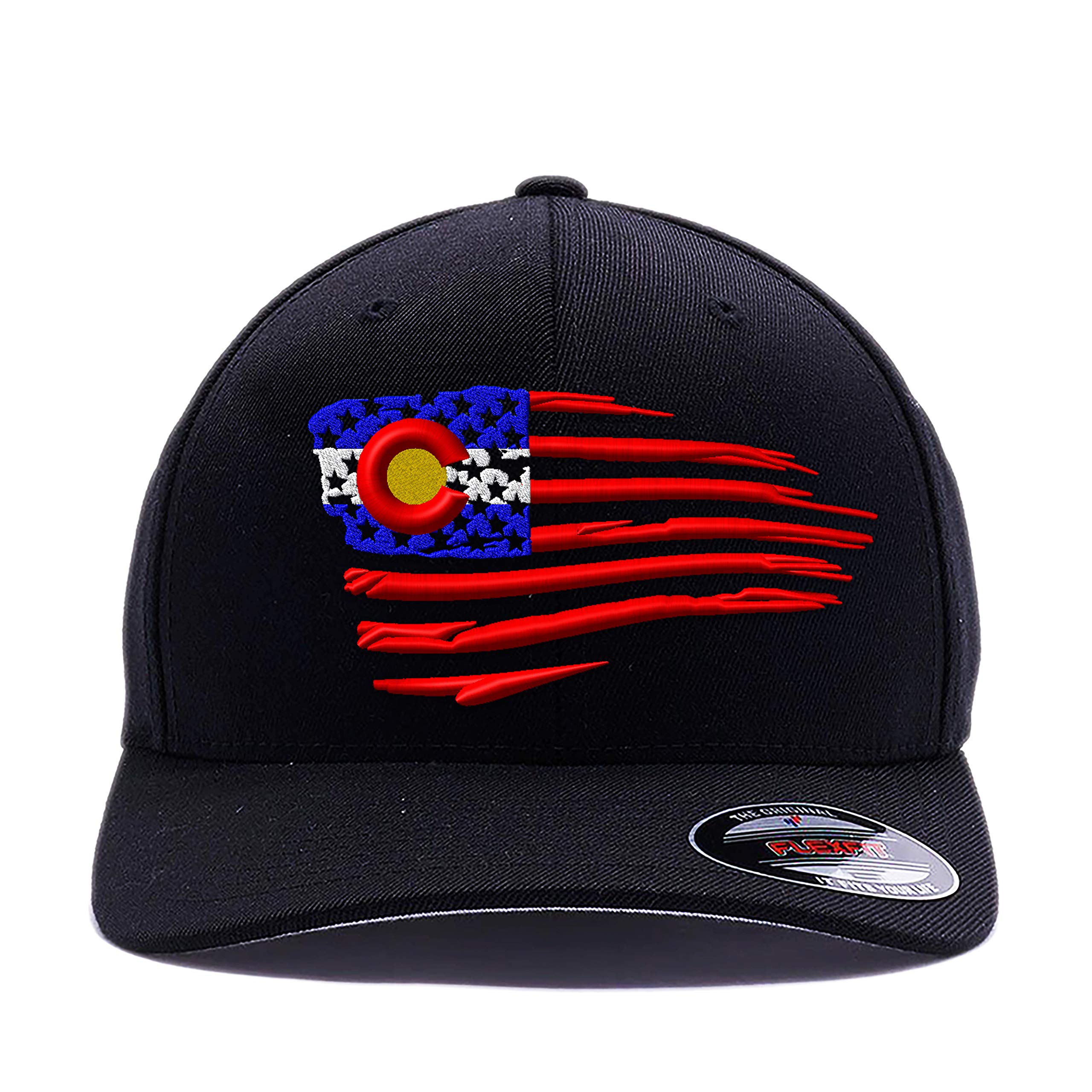 Custom Colorado Flag - USA Distressed Waving Flag. Colorado State Thin Red Line - Colorado State Thin Blue Line Flexfit Hats