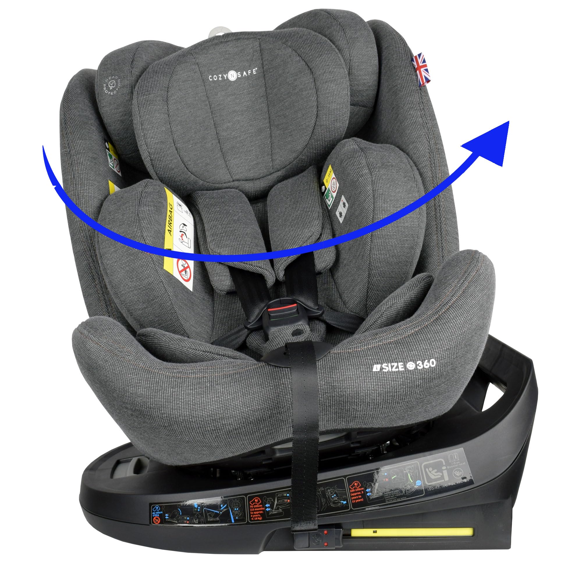 Cozy N Safe Apollo EST-06 i-Size 40-150 cm circa nascita fino a 12 anni, gruppo 0+/1/2/3 girevole a 360°, seggiolino auto ISOFIX (grigio)