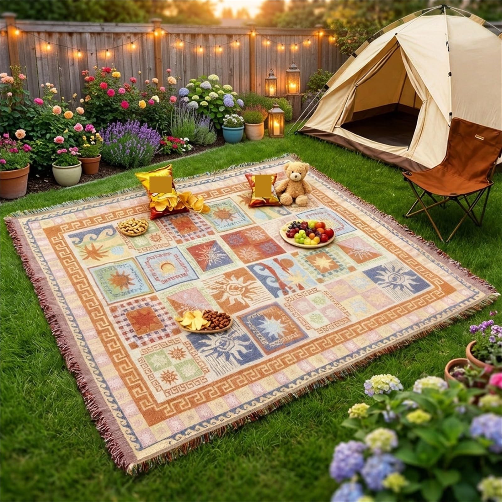 Estera de Picnic Plegable Gruesa con patrón de Sol de Estilo Bohemio, Manta Lavable for Acampar al Aire Libre, Mantel de Playa para Camping
