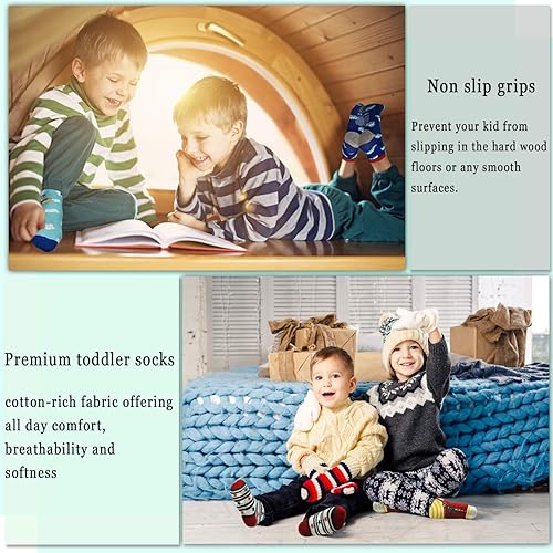 Miniatura 2 de Tphon 12 pares de calcetines antideslizantes para niños pequeños con agarre parte inferior antideslizante, calcetines de algodón antideslizantes