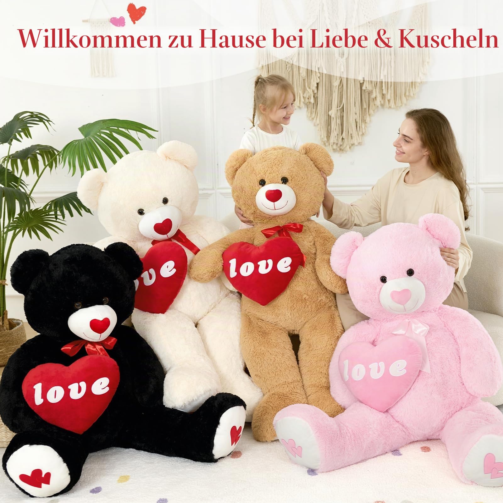 MorisMos 130cm großer teddybär mit Herz- i Love You, 2026 süß Teddy Bear, teddybär groß XXL riesen teddys für Kinder mädchen Frauen