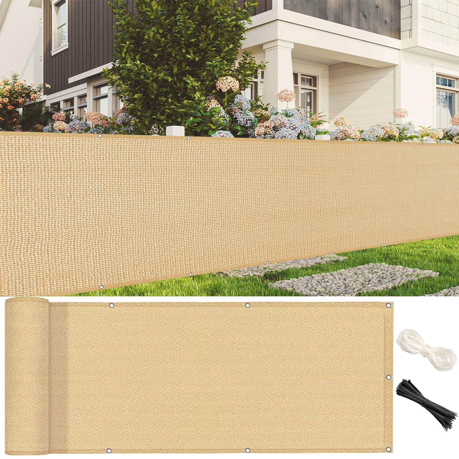 Brise vue 40 x 960 cm HDPE jaune sable avec oeillets et attaches