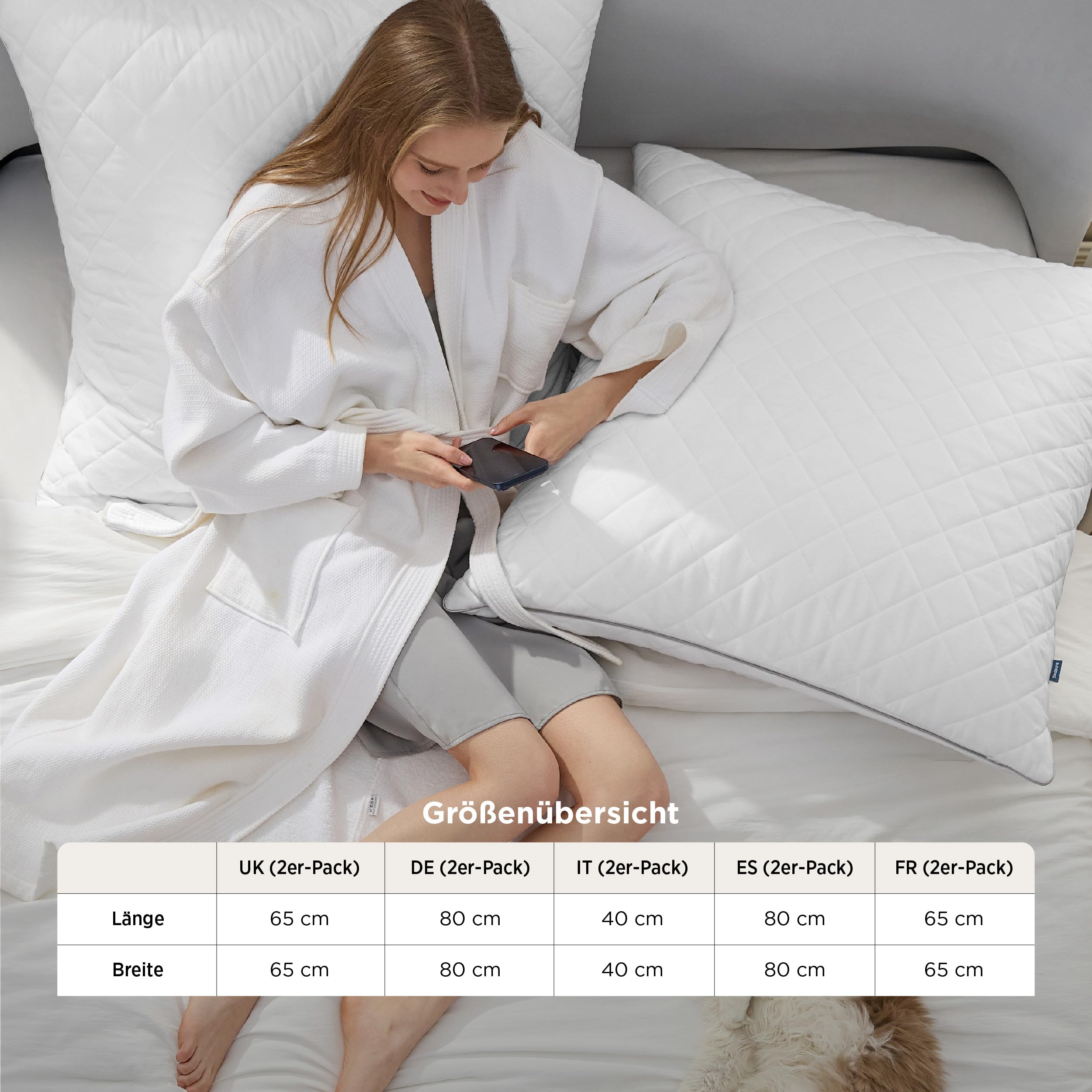BEDSURE Kopfkissen 80x80 2er Set - Kissen 80x80 mit Reißverschluss, Anti-Milben - Antiallergisch Schlafkissen, Oeko-TEX Zertifiziert, 1400g Füllmenge Anpassbar