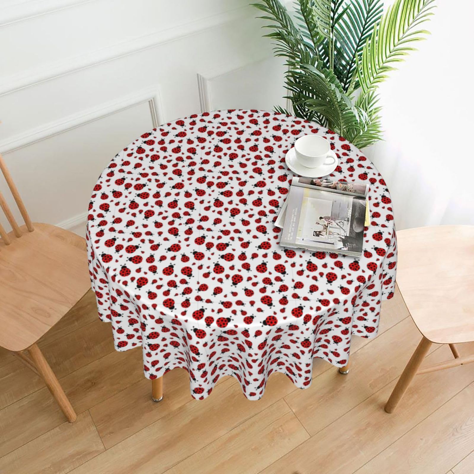 YYHWHJDE Ladybug Prints Round Decorative Tablecloth 60in – Elevate Your Dining Space with this Elegant Throw for Everyday Charm & Special Occasions