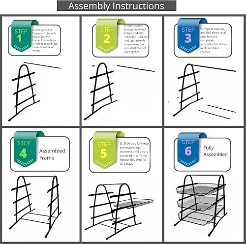 Miniatura 4 de Performore Bandeja organizadora de papel apilable de 3 niveles para escritorio, estante de archivos de metal negro para papel de tamaño legal (14 x