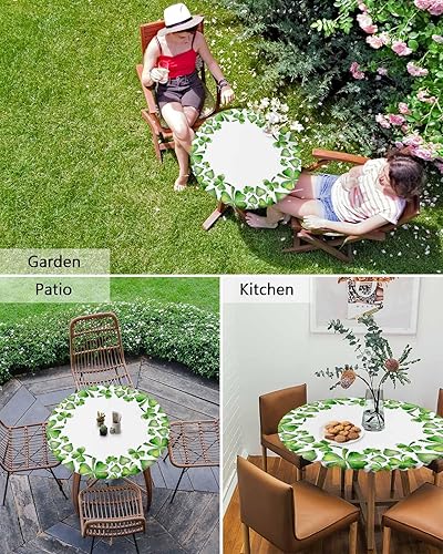 Vista 31 de Mantel redondo ajustable de Navidad para mesa redonda, mantel rojo floral de Navidad, mantel impermeable con borde elástico, mantel circular rojo