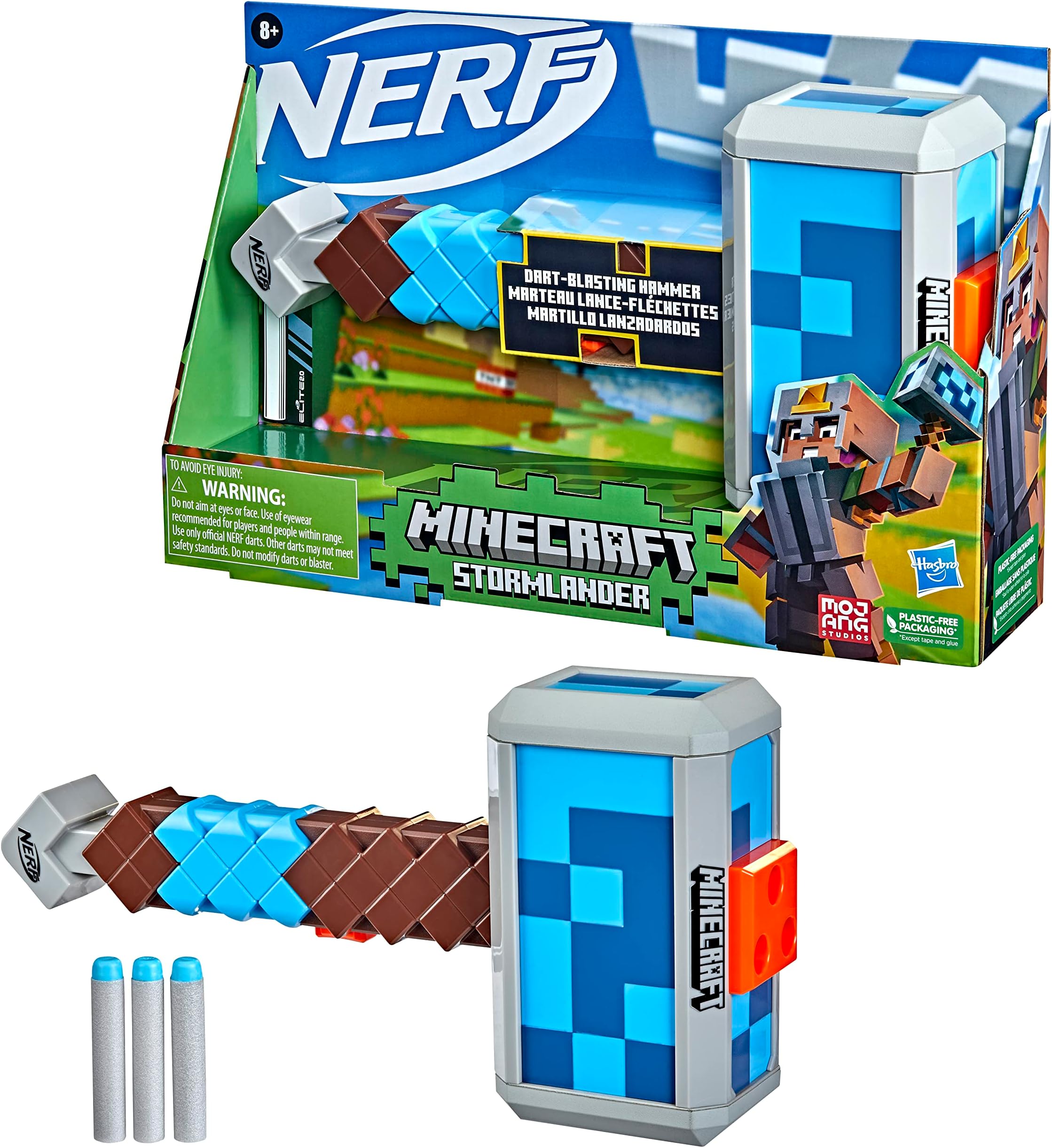 Minecraft Stormlander Dart-Blasting Hammer, Fires 3 Darts, Includes 3 Nerf Elite Darts, Pull-Back Priming Handle Multicolor 5010993948758