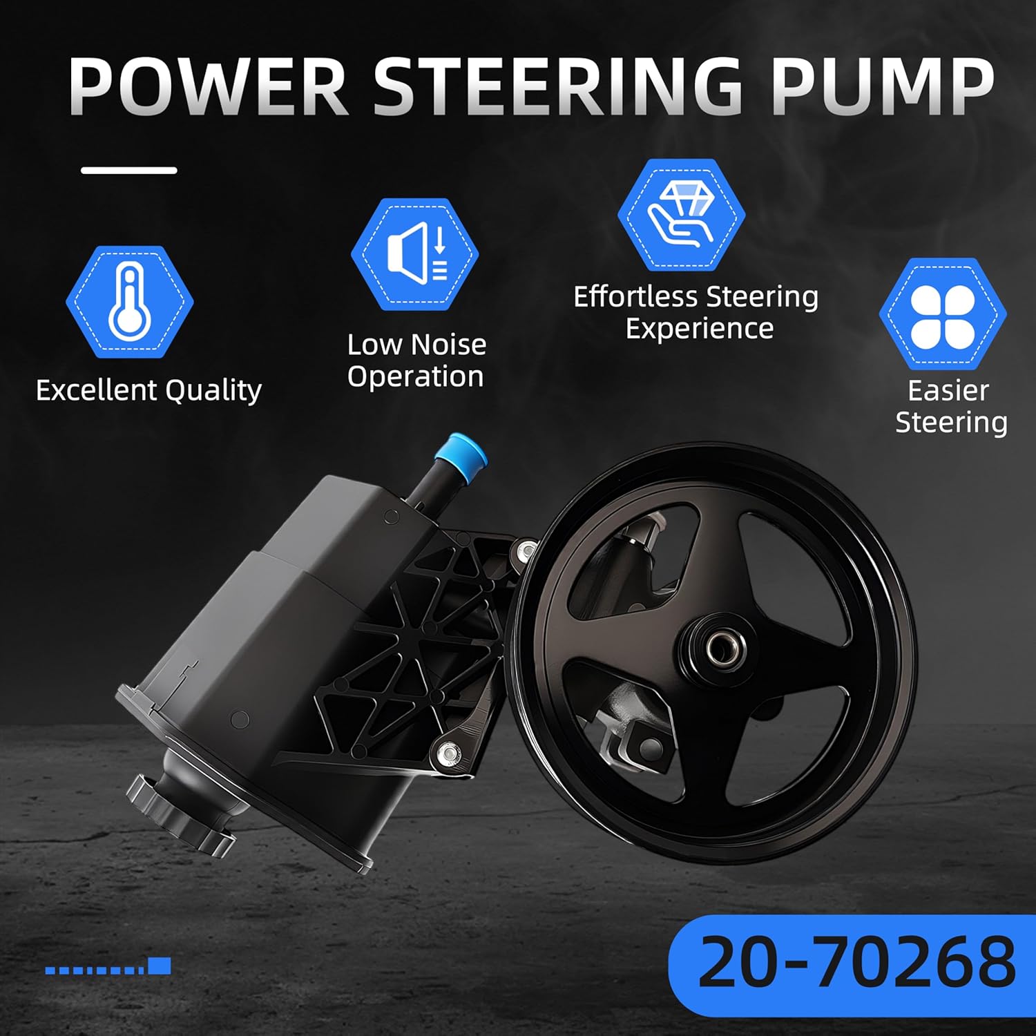 Power Steering Pump with Pulley, for Dodge Ram 2500 3500 5.9L 2003 2004 2005 2006 2007, 20-70268, 96-70268, 55-7155, 5073241AA, 5073241AB