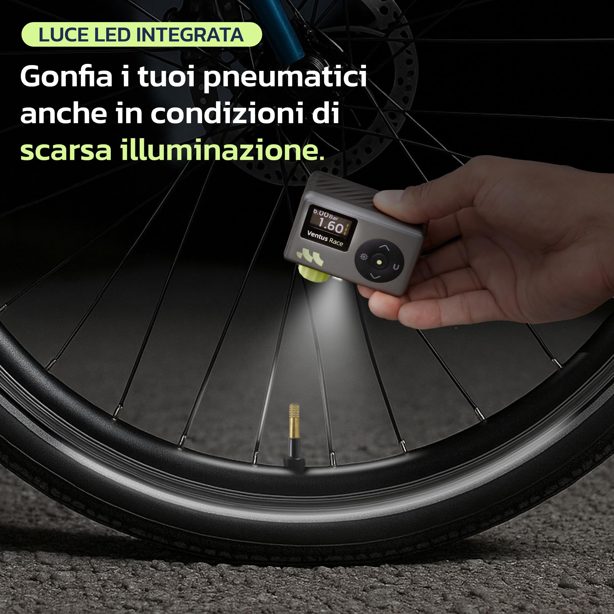 Woowind Pompa Per Bicicletta 120 PSI, Mini Compressore Portatile, Gonfiaggio Rapido 50s, Valvole Presta Schrader per MTB E-bike