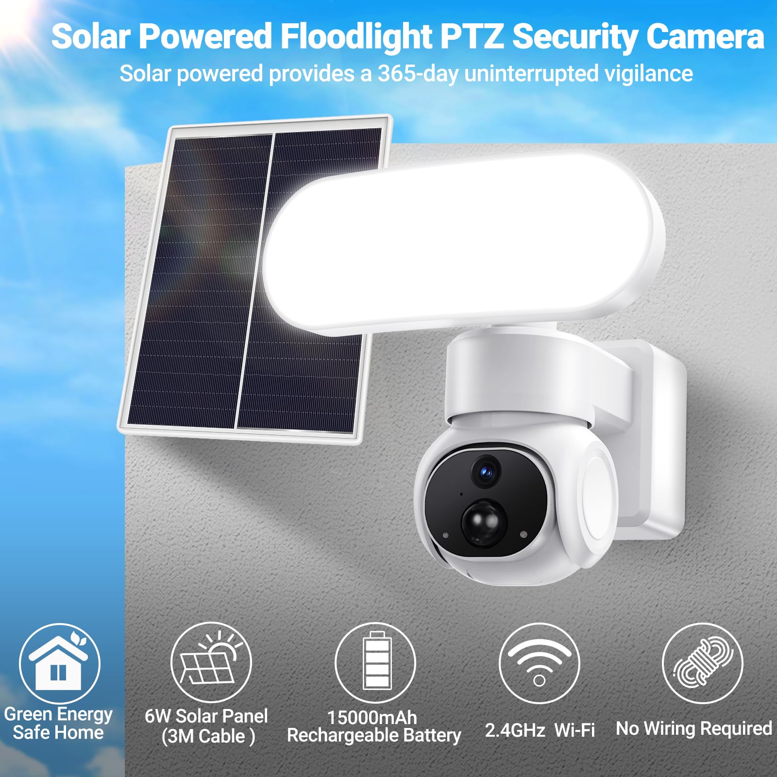 Cámara de seguridad solar para exteriores, cámara de seguridad WiFi con panel solar, seguimiento automático, visión nocturna a color