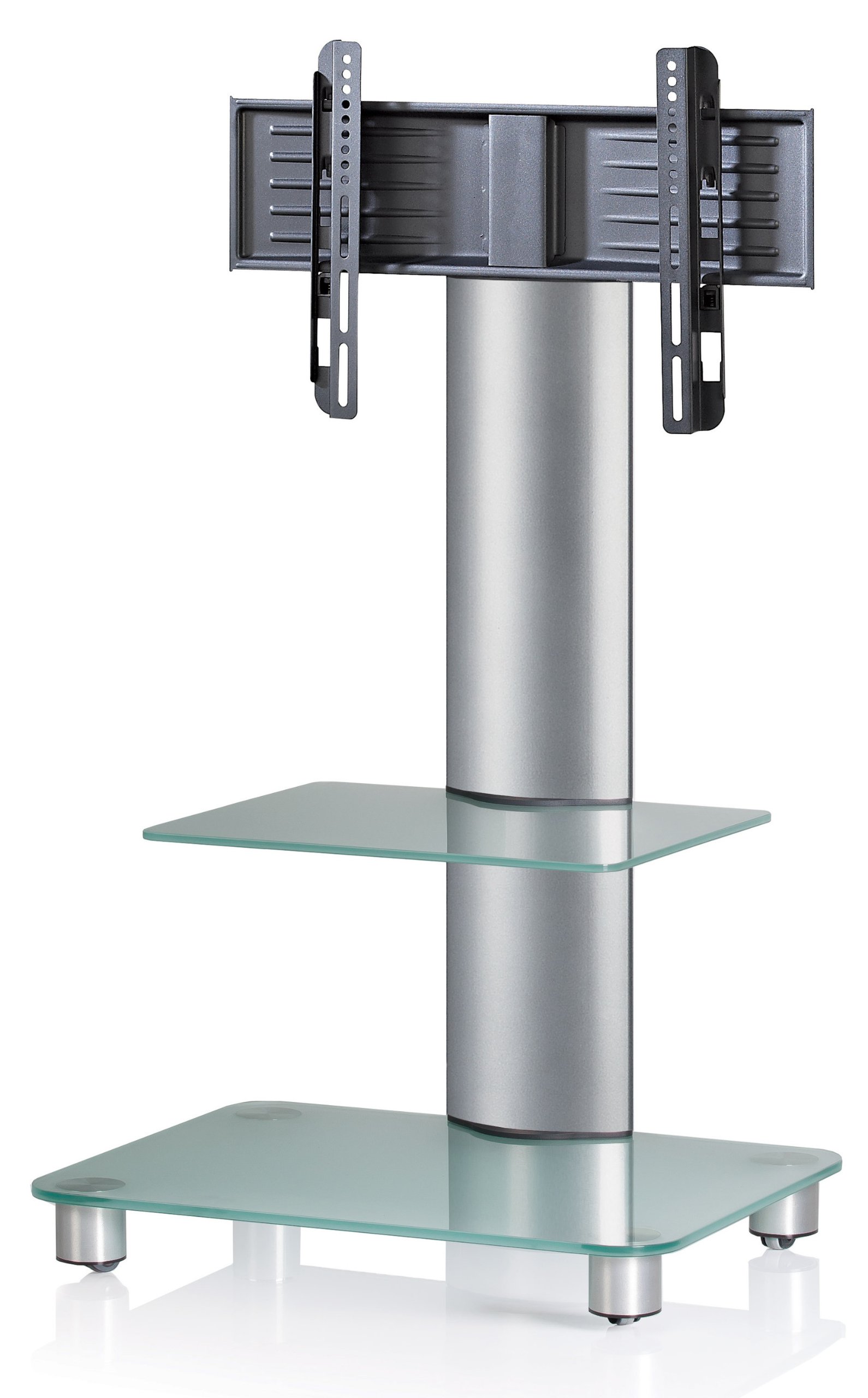 VCM Bilano Silber - Soporte Vertical de TV, con estantes, Ruedas Incluidas, Cristal Opaco