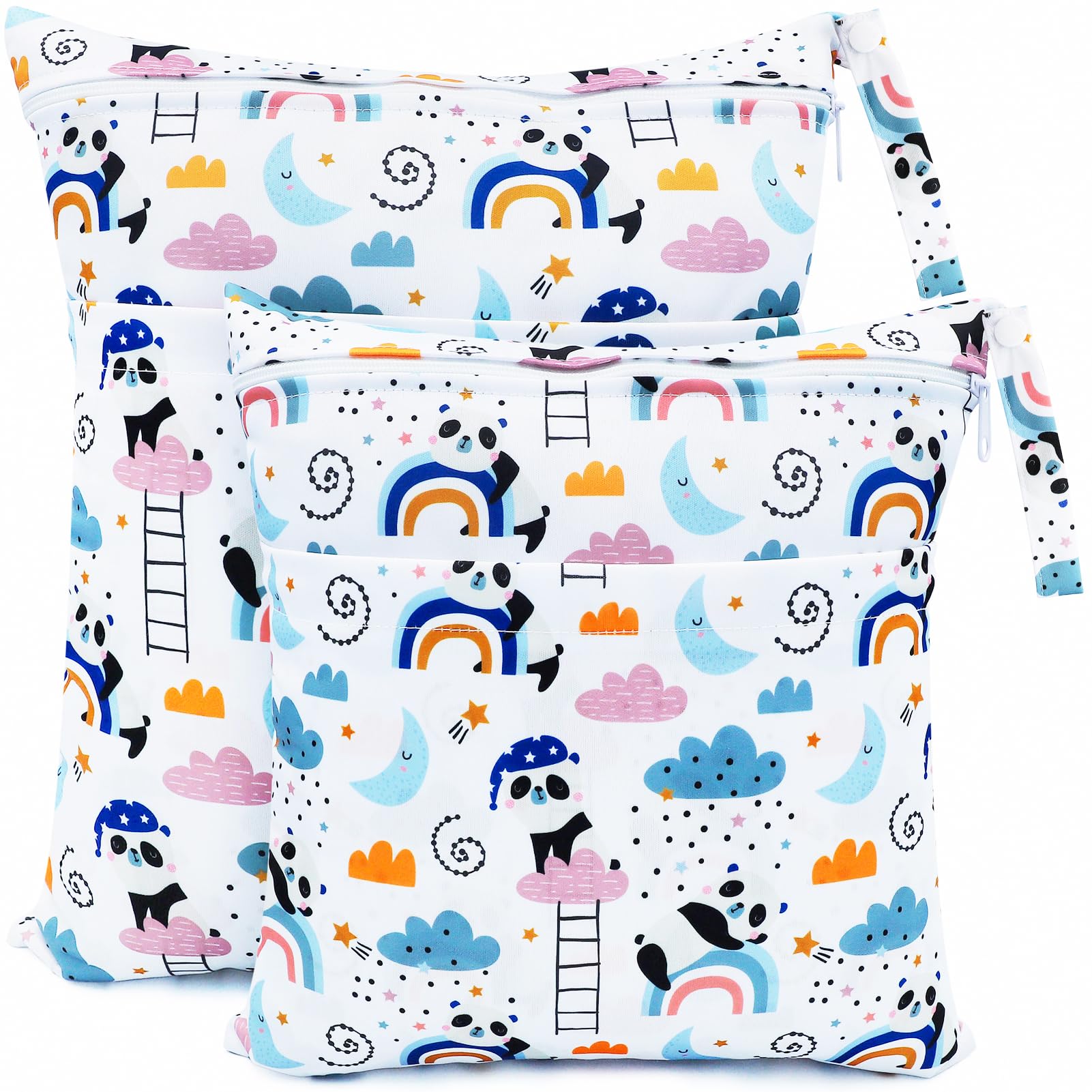 CHEESANHERR Nasstaschen Windeltasche, 2 Stück Wetbag Organiser Kindergarten, Stoffwindeln Wickeltasche Groß Nasssack Nassbeutel Naßtasche Wiederverwendbare wasserdichte für Baby (Weißer Panda)