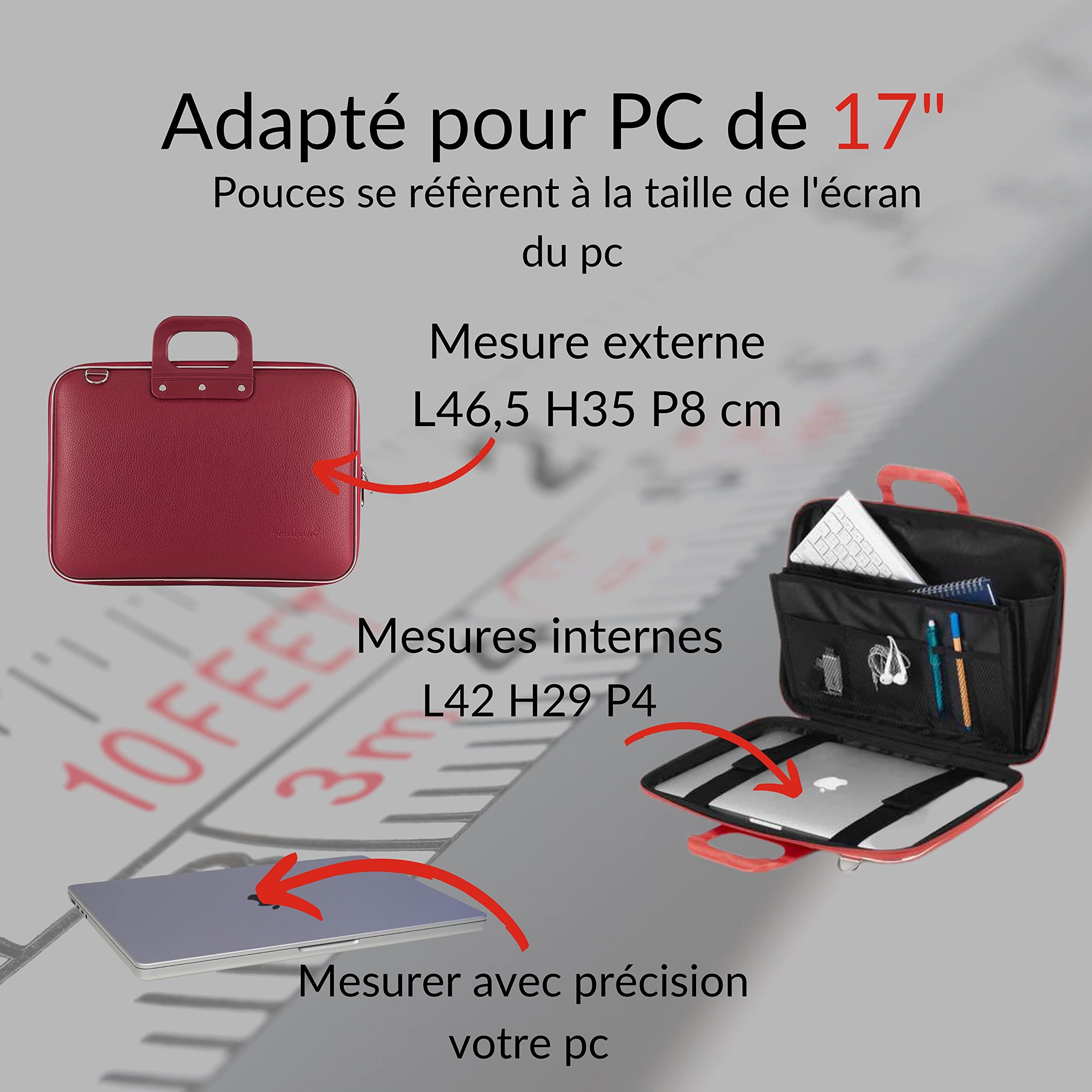 Bombata Classic - Mallette pour ordinateur portable - Sac à bandoulière - Rosso borgogna 17"