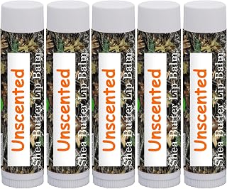 100% All Natural Lip Balm - Beeswax, Shea Butter, Coconut Oil, Vitamin E and Pure Essential Oils - 7 Different Options to Choose From (Unscented 5 Pack)