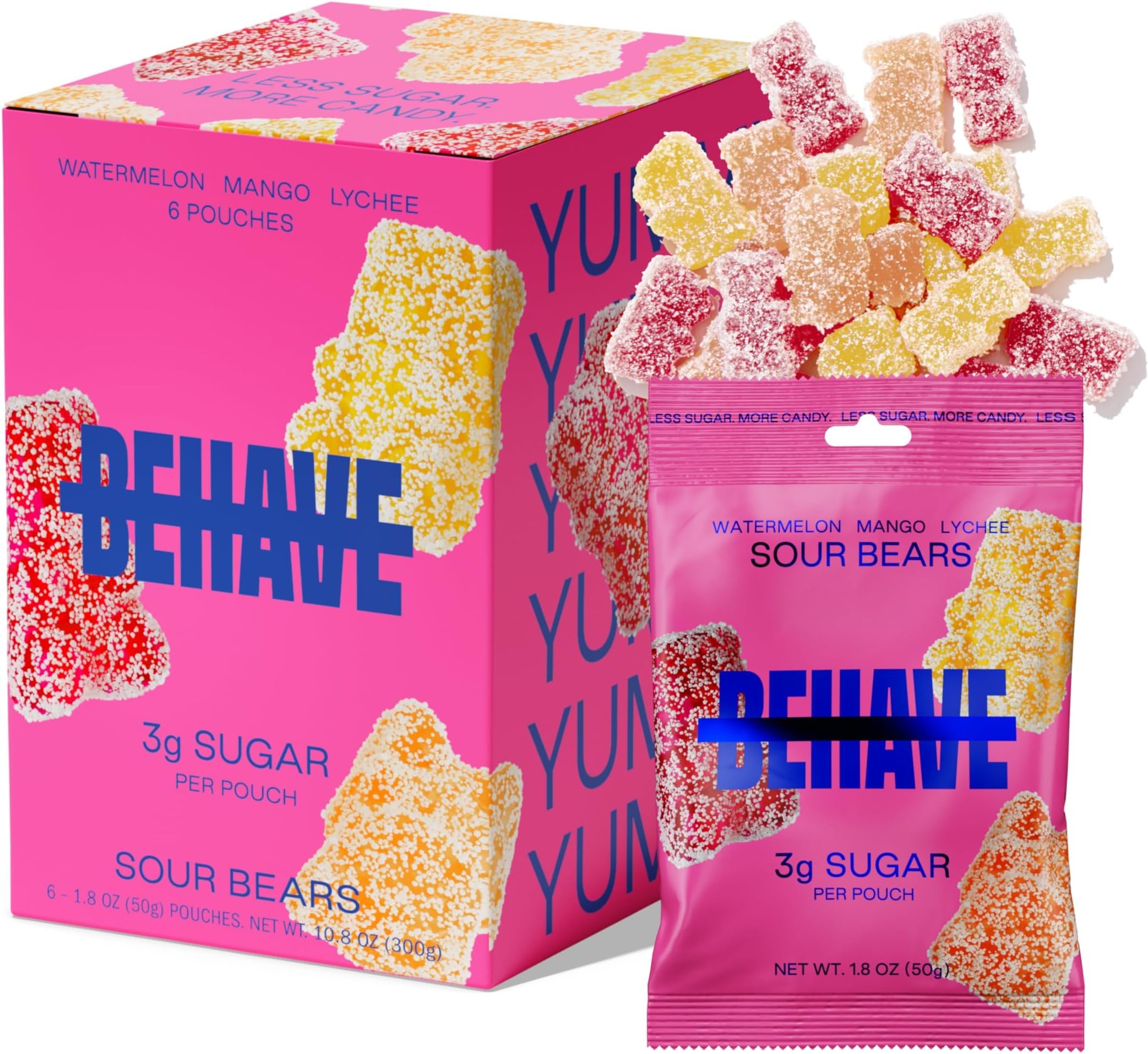 Low Sugar Gummy Candy (Sour Bears 6-Pack) | Keto, Diabetic Friendly, High Fiber, Gluten-Free & Non-GMO