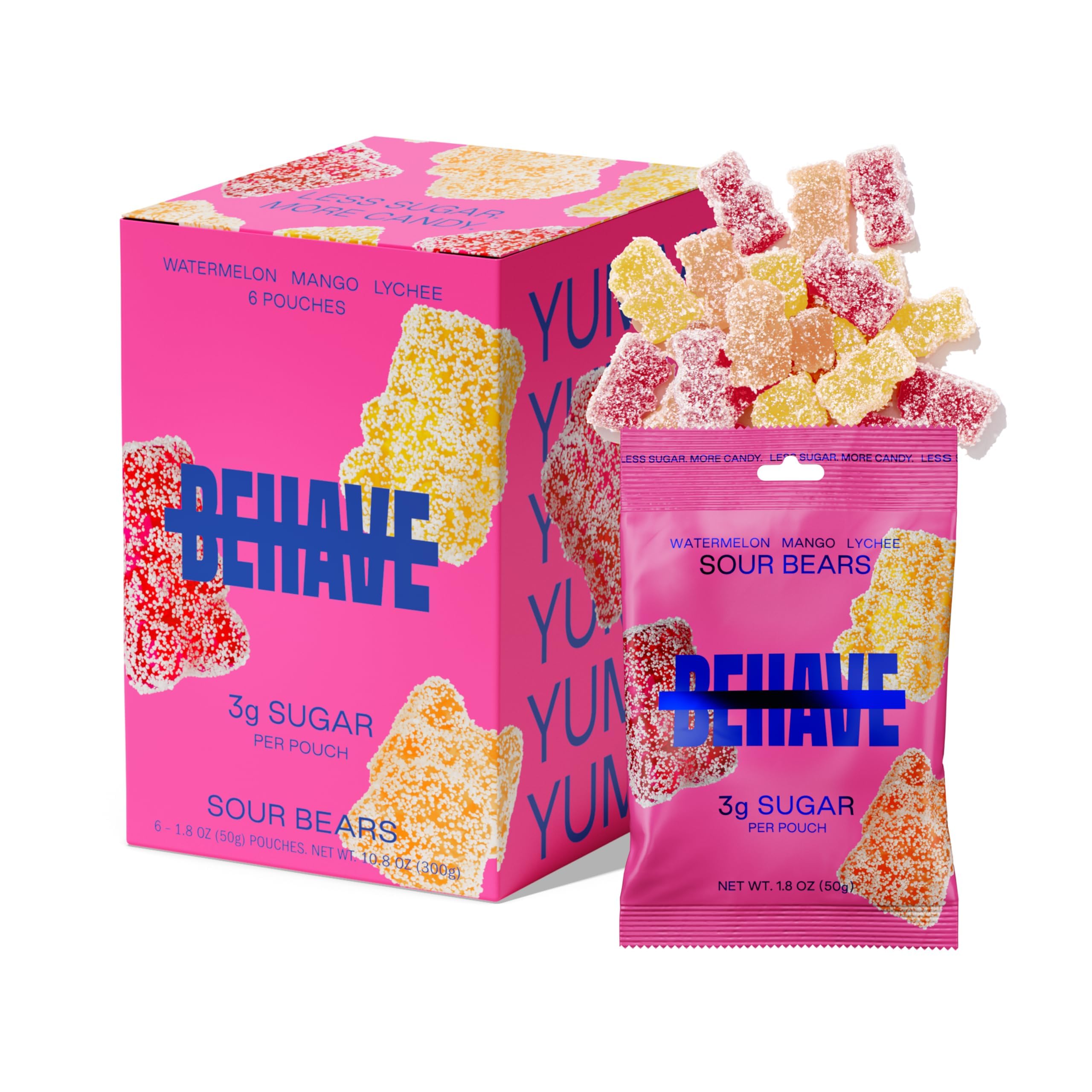 BEHAVE Low Sugar Gummy Candy (Sour Bears 6-Pack) | Keto, Diabetic Friendly, High Fiber, Gluten-Free & Non-GMO