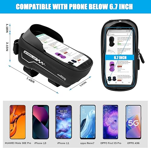 Miniatura 7 de Vanolu Bolsa de marco frontal para teléfono de bicicleta, bolsa de montaje de teléfono para bicicleta, bolsa de manillar de tubo superior de