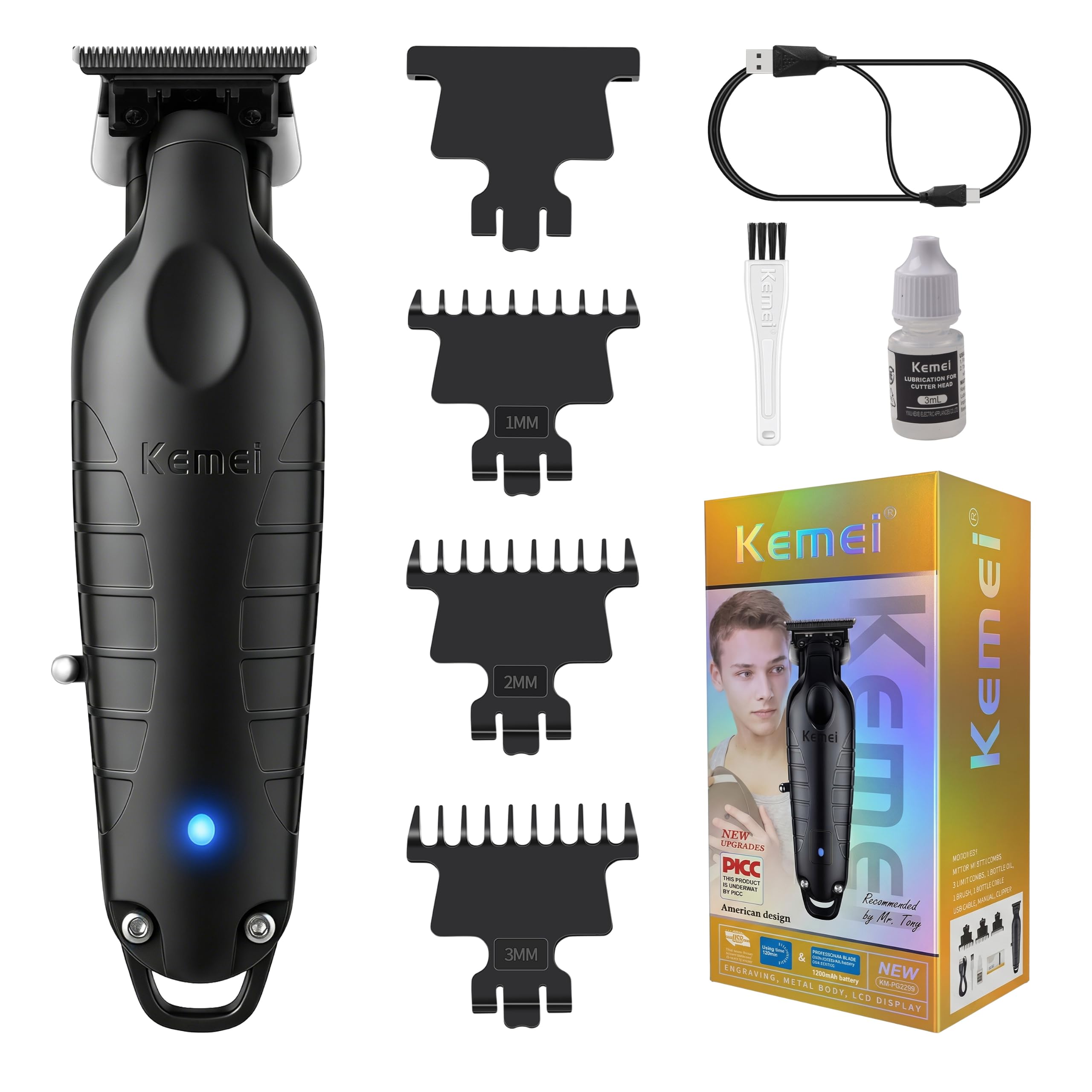 KEMEI PG2299 Cordless Hair Clippers for Men Zero Gapped Trimmer for Barbers