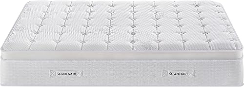 Miniatura 8 de Oliver & Smith - Colchón híbrido de espuma viscoelástica fresca de 14 pulgadas y resortes con funda transpirable, cómoda almohada europea de felpa,