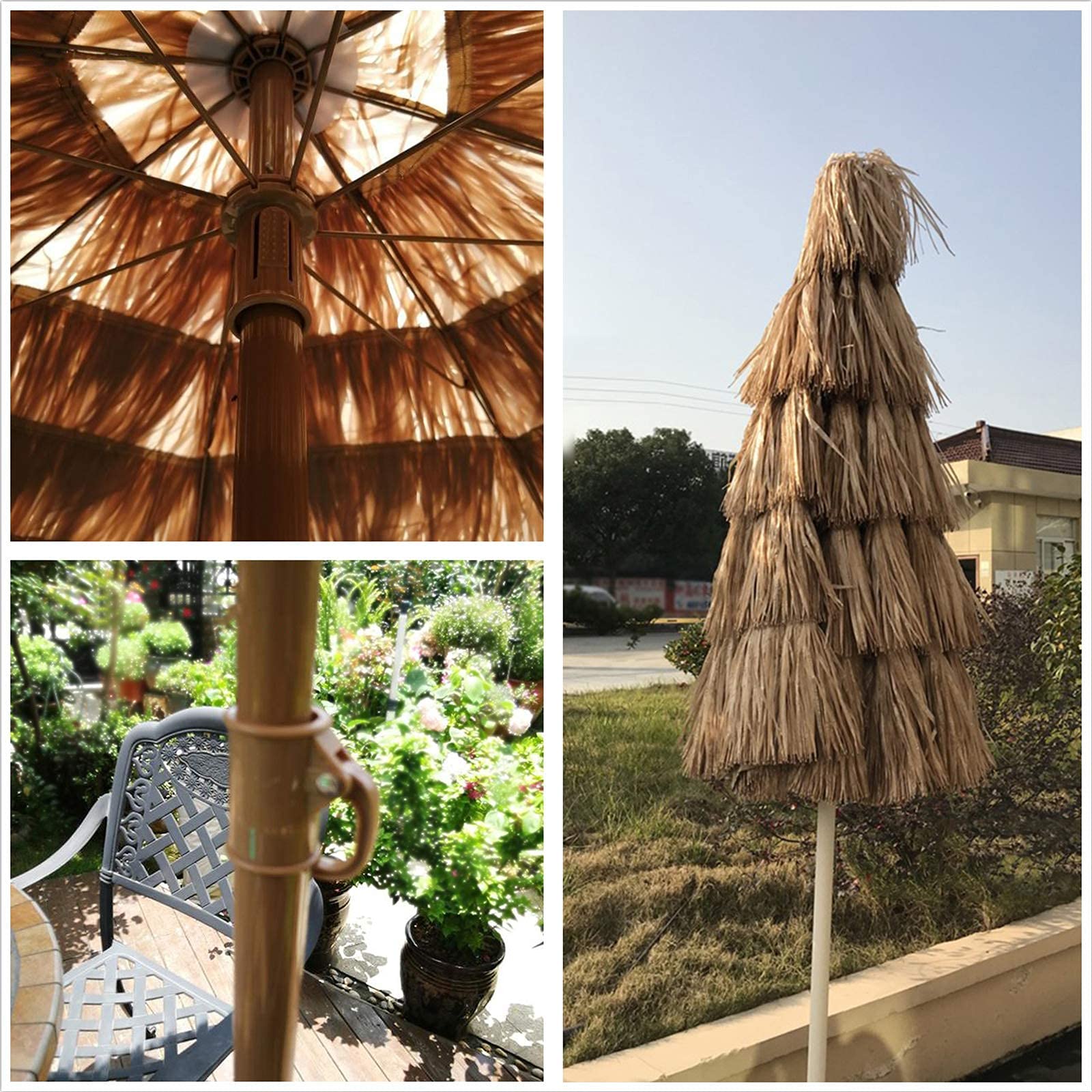 Fire-Retardant， Waterproof and Fireproof Imitation Straw Umbrella，Outdoor Thatch Patio Umbrella Round Beach Straw Parasol Umbrella， Style Sun Shade Umbrella，B-170cm : Patio, Lawn & Garden