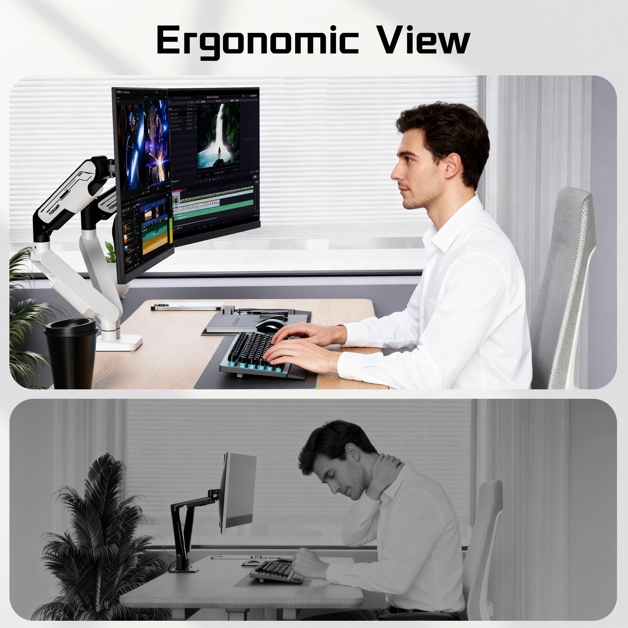Fydeamer Braccio singolo per monitor, resistente supporto a molla a gas per schermi da 17-32 pollici fino a 9 kg, supporto da scrivania regolabile con movimento completo con compatibilità VESA 75 x 75
