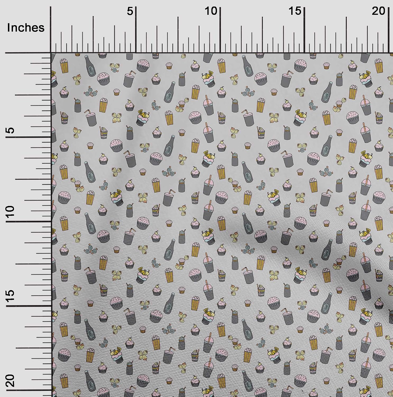 oneOone Cotton Flex Gray Fabric Ice Cream & Cupcakes DIY Clothing Quilting Fabric Print Fabric By Yard 40 Inch Wide