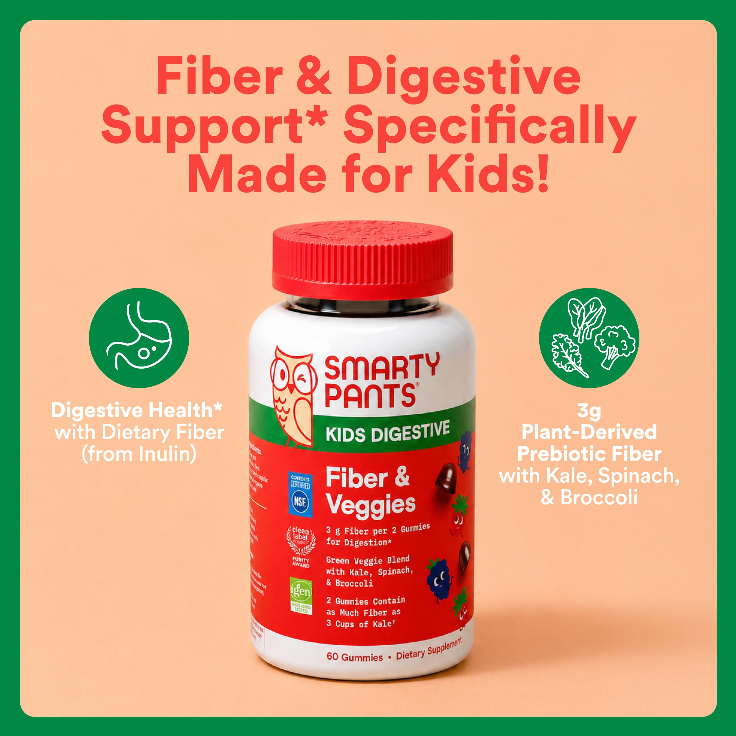 SmartyPants Kids Digestive Fiber & Veggies Gummies, Inulin, Vegan, 60 Ct — Amazon image 2