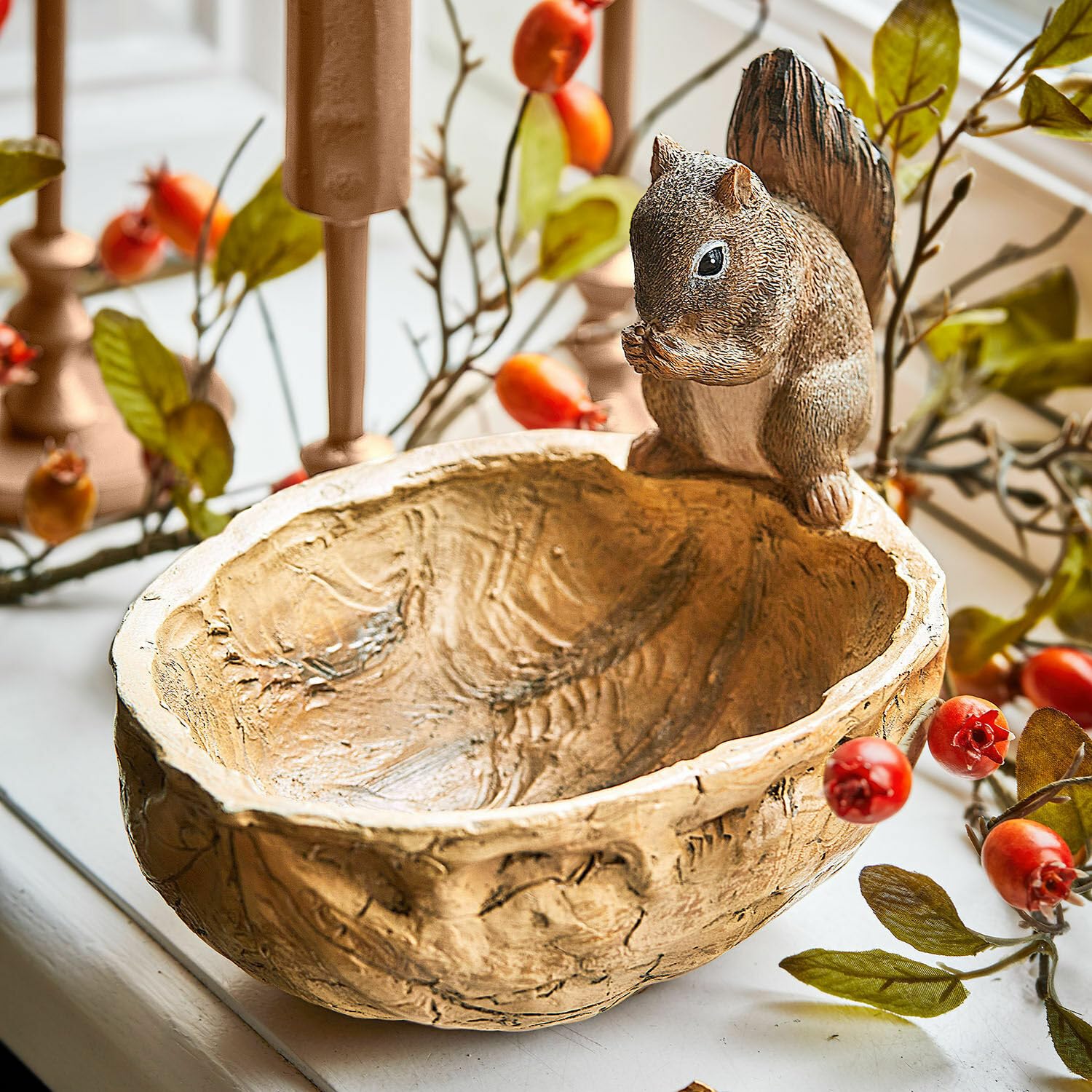 Loberon Orinell Ciotola Decorativa - Dipinte a Mano - Legno dall'Effetto Naturale, Marrone