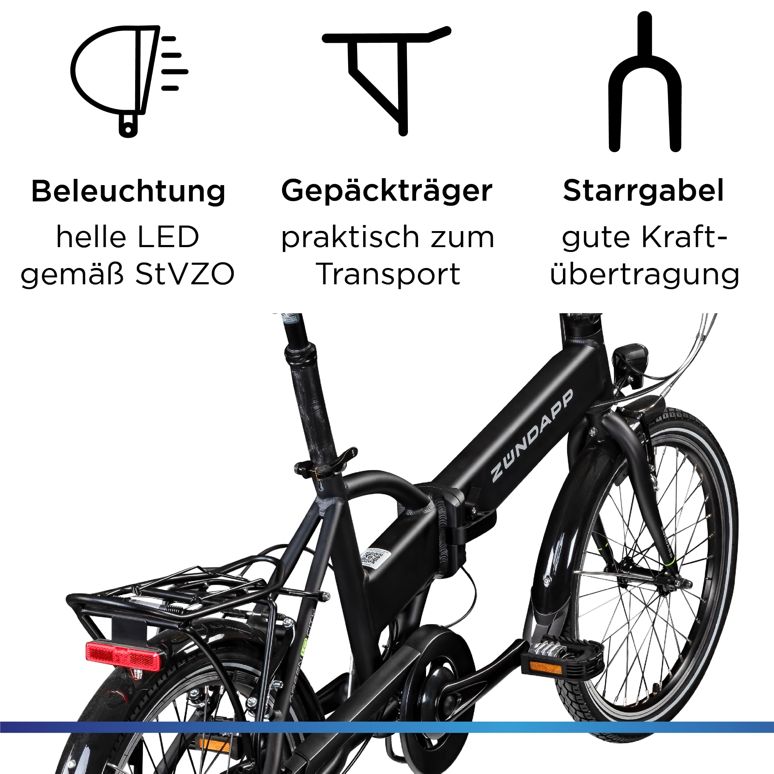 Zündapp Z101 Folding E-Bike, 20-Inch 6-Speed Electric Folding Bike, Pedelec, StVZO-Approved, black Sports & Outdoors