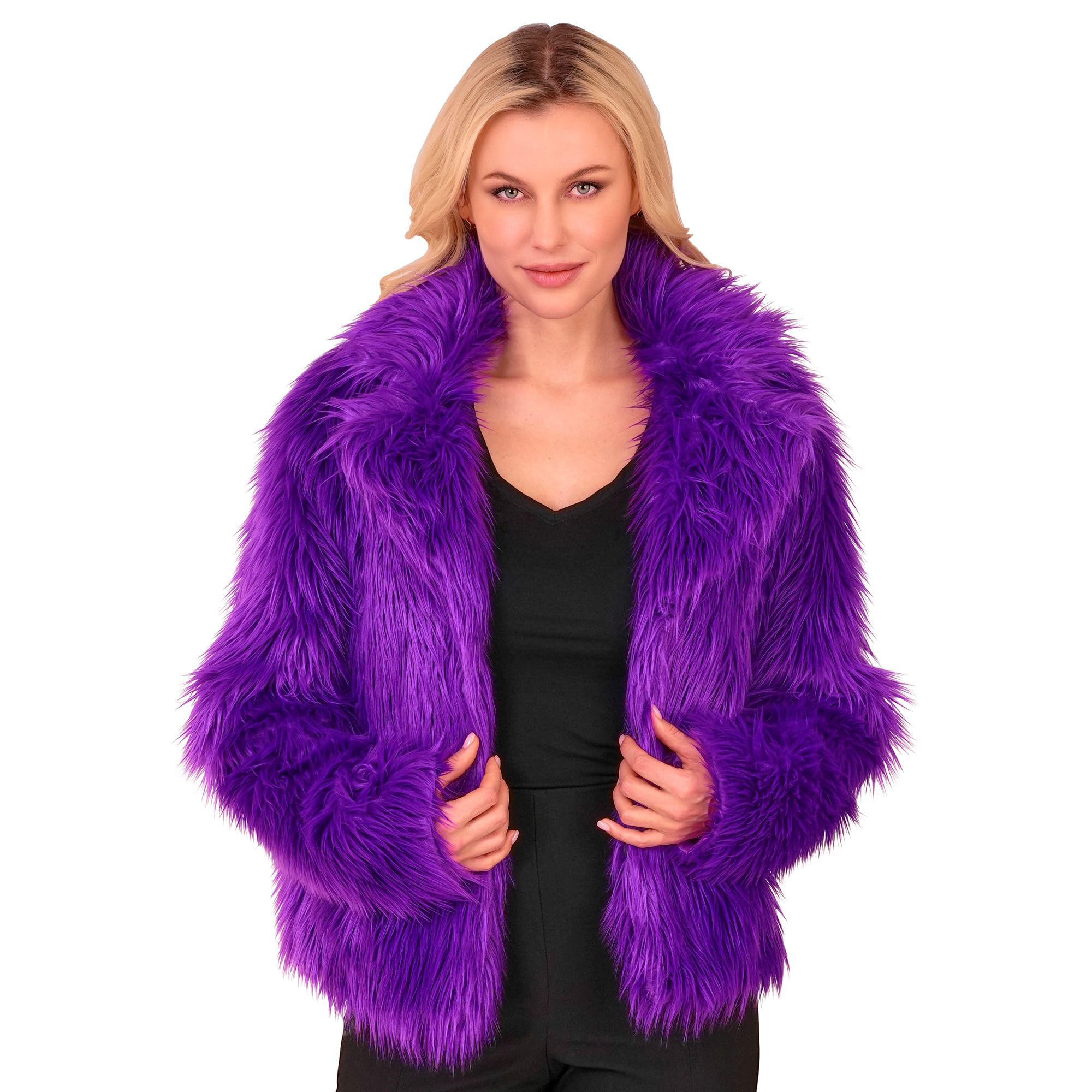 W WIDMANN MILANO Party Fashion Veste en fausse fourrure pour femme, fourrure moelleuse, veste en peluche, costume, tenue de fête pour carnaval et festival