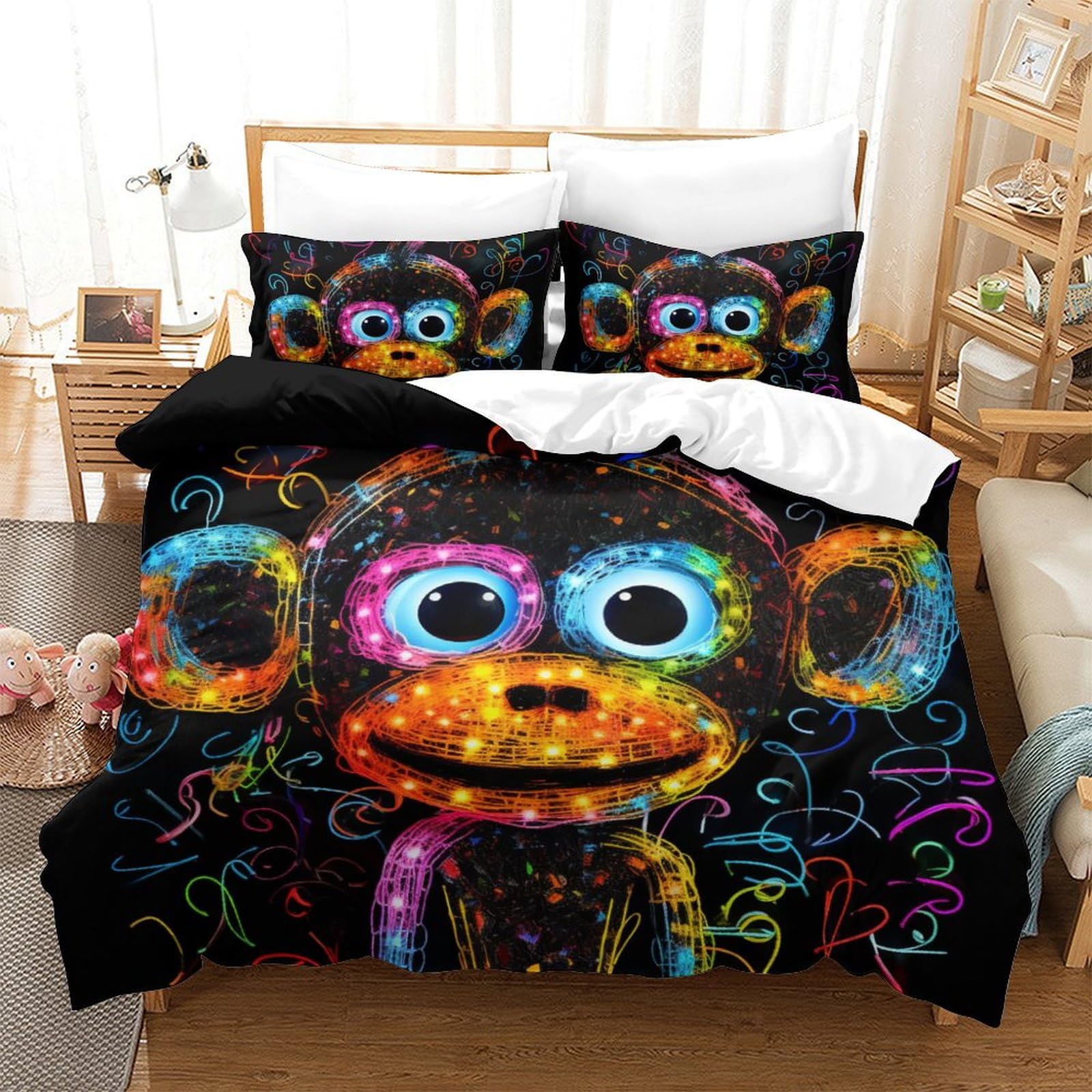 Housse de couette singe pour chambre garçon et adulte, parure de lit zippée 220x240